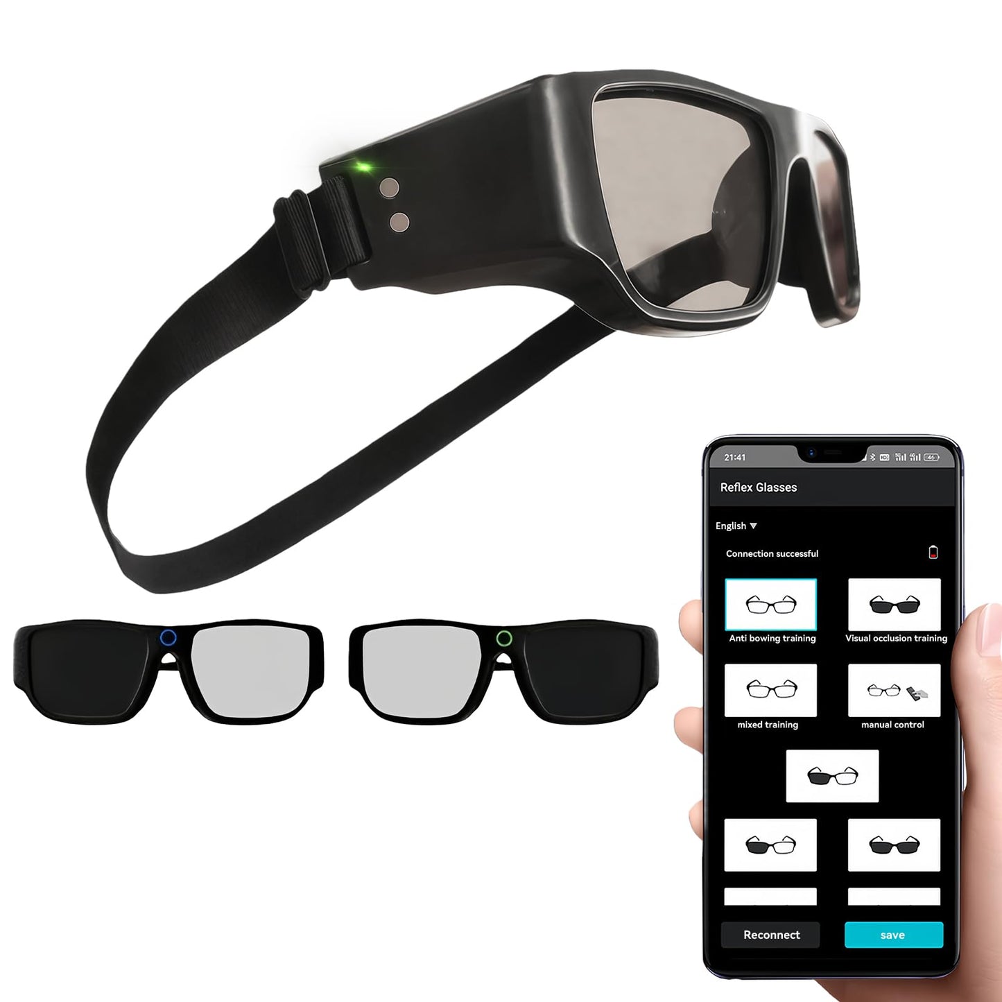 Netrix Reflex Glasses for Sports Training - Smart Vision & Reaction Speed Enhancer for Boxing, MMA, Baseball, Tennis - Adjustable Fit, Touch Control & Magnetic Charging