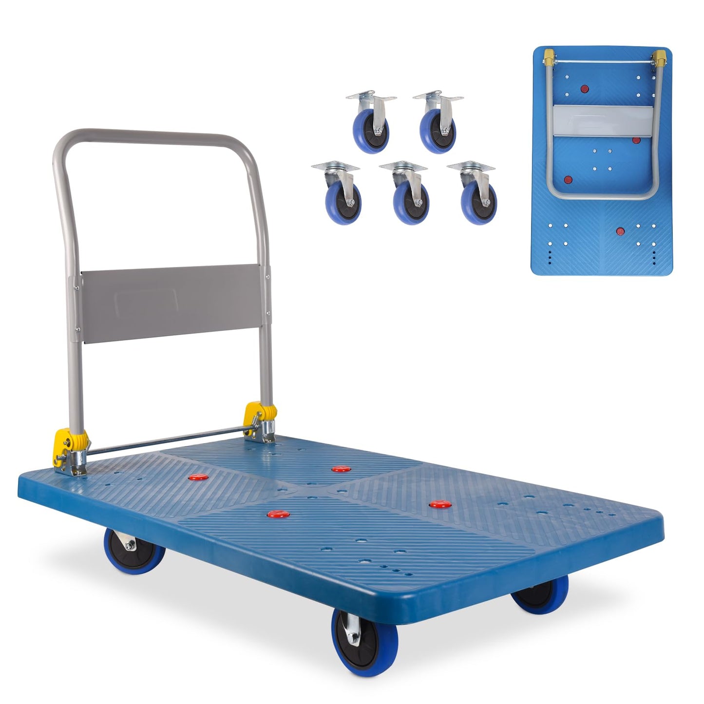 DEGEDUN Foldable Push Cart Dolly 1320 lbs,Moving Platform Hand Truck Blue,with 360° Swivel Wheels, for Home Garage Workshops, Loading, Storage, Warehouse