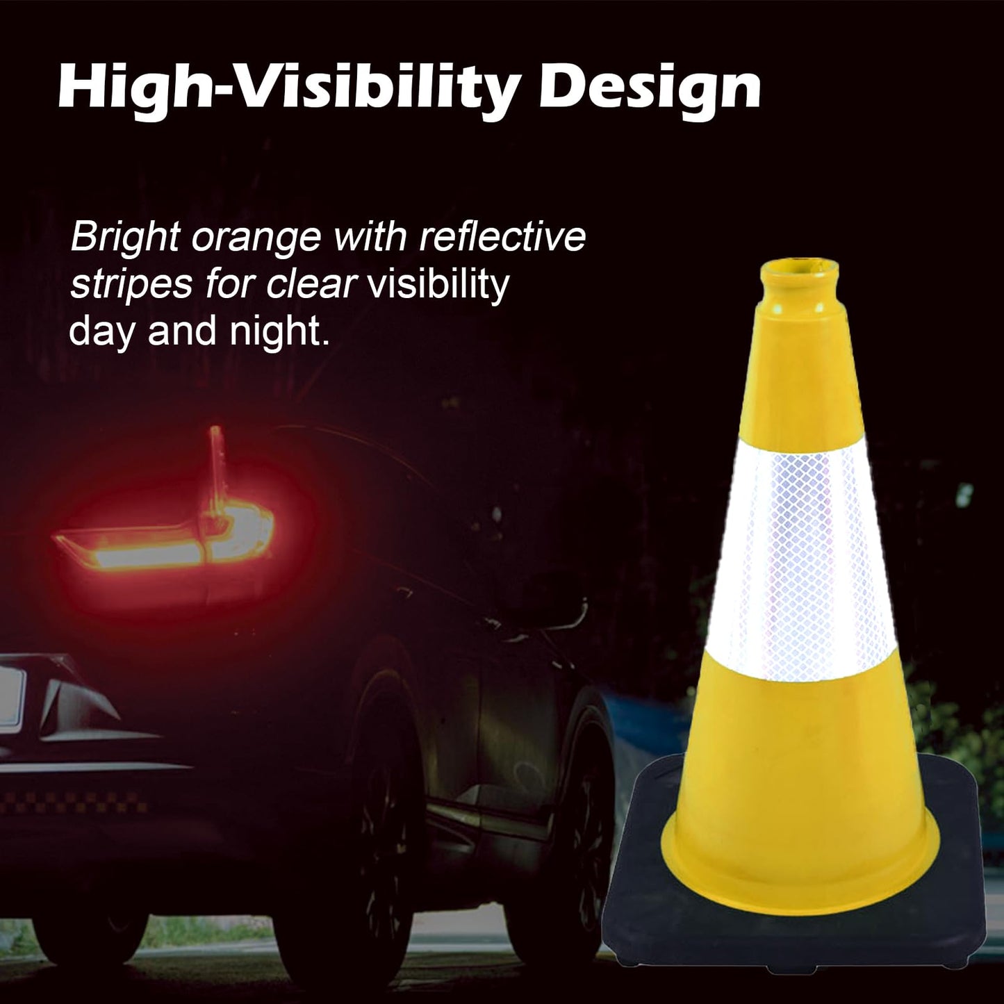 OranclUS 4 Pack 18 Inch Yellow PVC Safety Cones Black Base Stable, Perfect for Parking Practice, Driving School, Construction and Outdoor Sports (4, Yellow, 18 Inch)