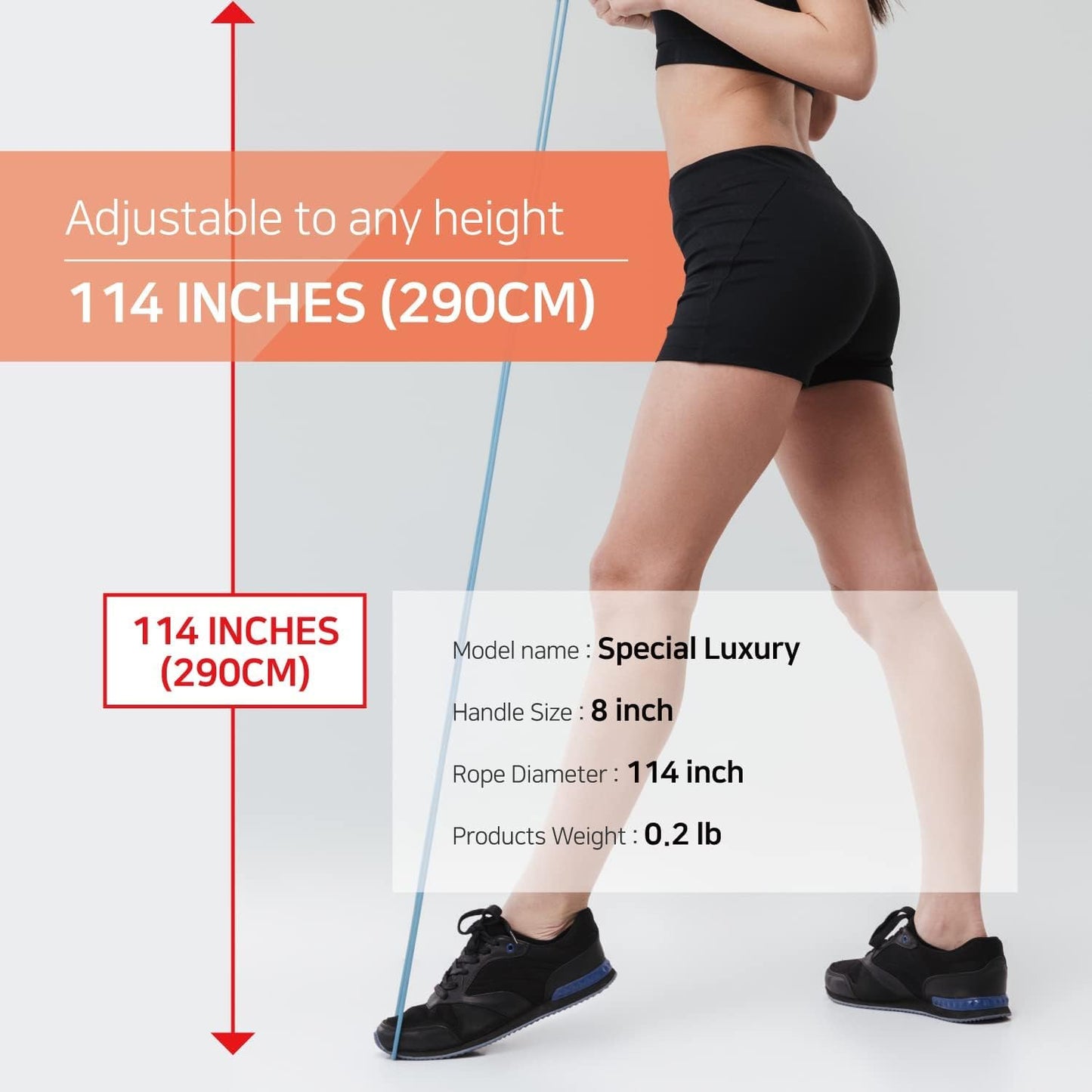 Skipping Jump Rope for Fitness Workout - Light Weight, Adjustable, Tangle Free, Excellent line control for Cardio Boxing, CrossFit, Training Exercise All Ages and Gender ( Special Luxury, KA-220, Made in Korea) (Blue-Orange)