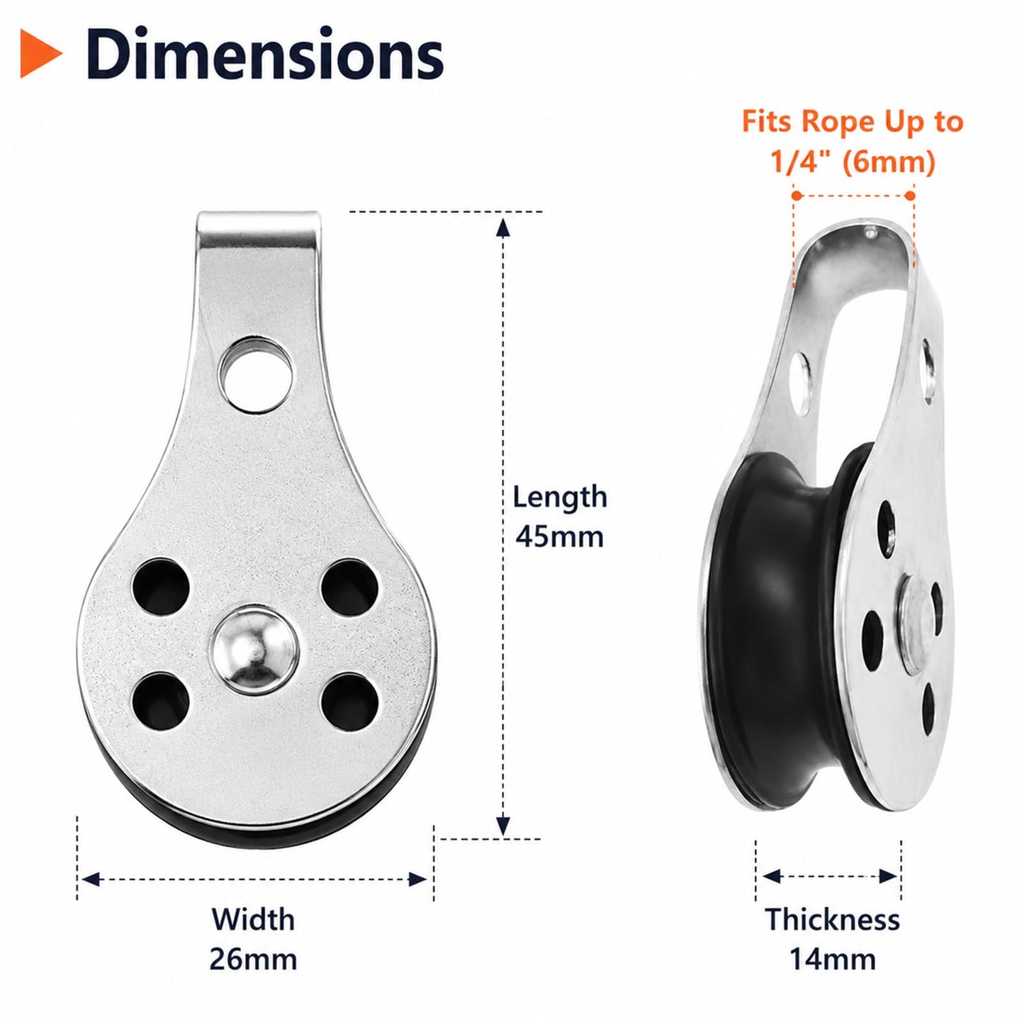 UISKEDS 316 Stainless Steel Marine Pulley Block, 25mm Nylon Single Sheave Pulley, Rustproof Heavy Duty Boat Pulley for Sailing, Kayak, Canoe & Rigging (2 pcs)