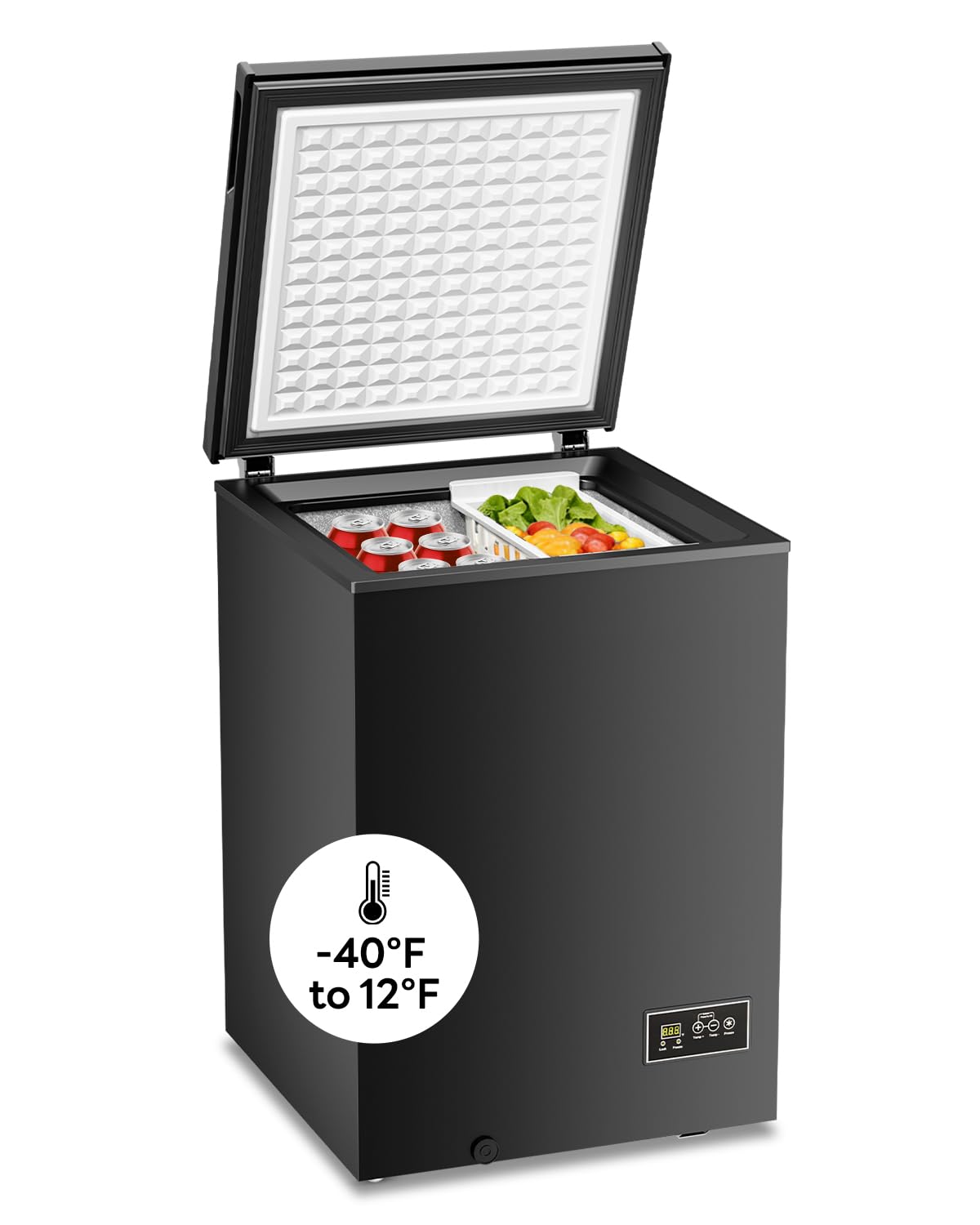 Electactic 3.5 Cu. Ft Chest Freezer, Ultra-Low Temperature (-40°F-12°F), Small Deep Freezer with Removable Basket Free Standing Top open Door Perfect for Home Dorm, Office,Bar, Kitchen Black