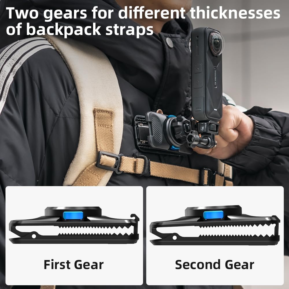 Rugvis 360 Backpack Insta360 X5/X4/X3 Rotation Magnetic Clip Mount, Quick Release Shoulder Strap Clip Holder Compatible