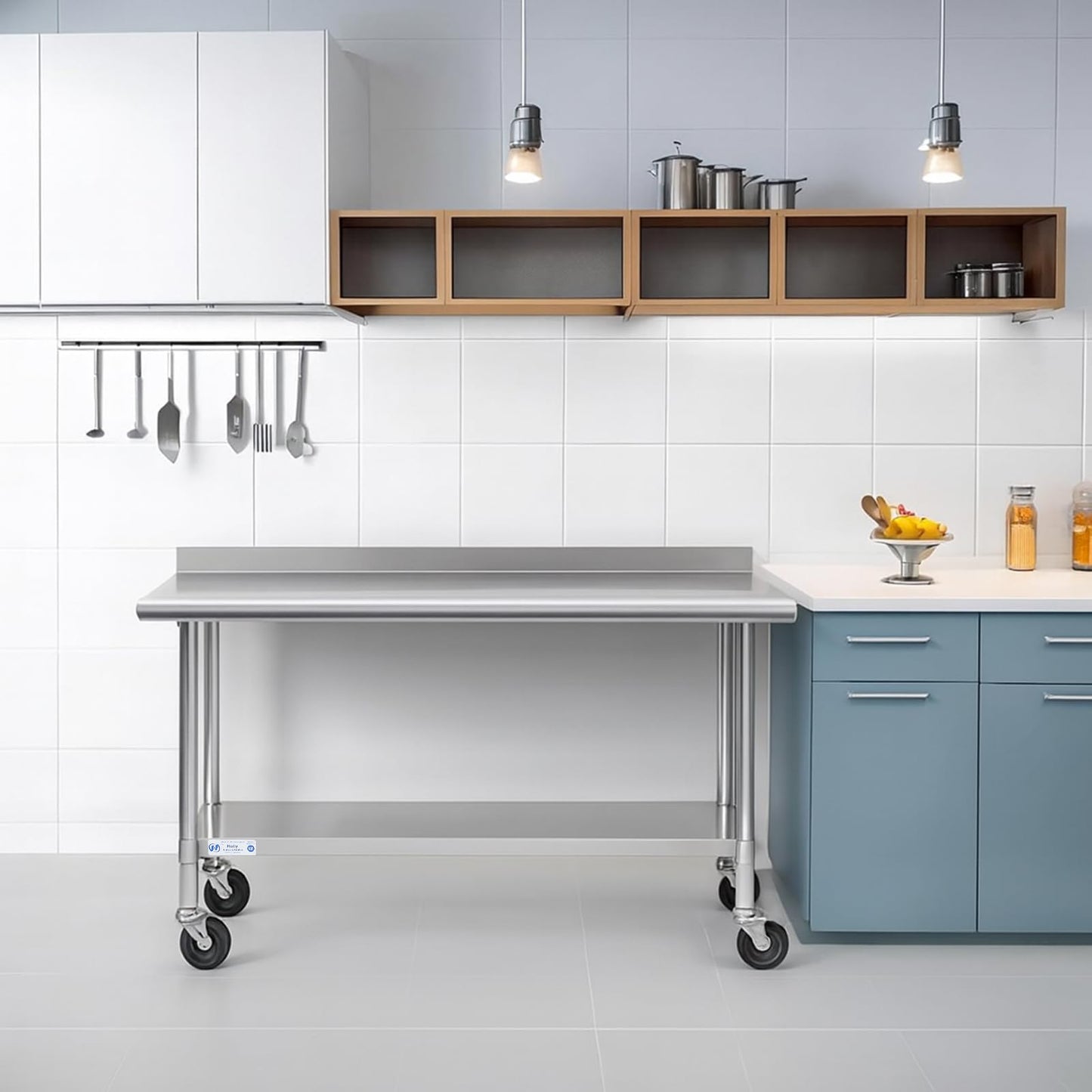 Hally Stainless Steel Table for Prep & Work 24 x 60 Inches with Caster Wheels, NSF Commercial Heavy Duty Table with Undershelf and Backsplash for Restaurant, Home and Hotel