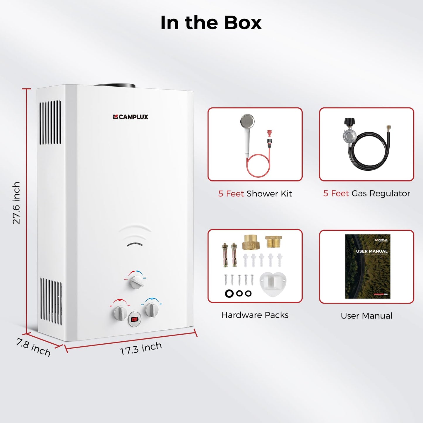 CAMPLUX Tankless Water Heater, 5.28 GPM OutdoorPropane Camping Gas Water Heater, 20L, BW528,White