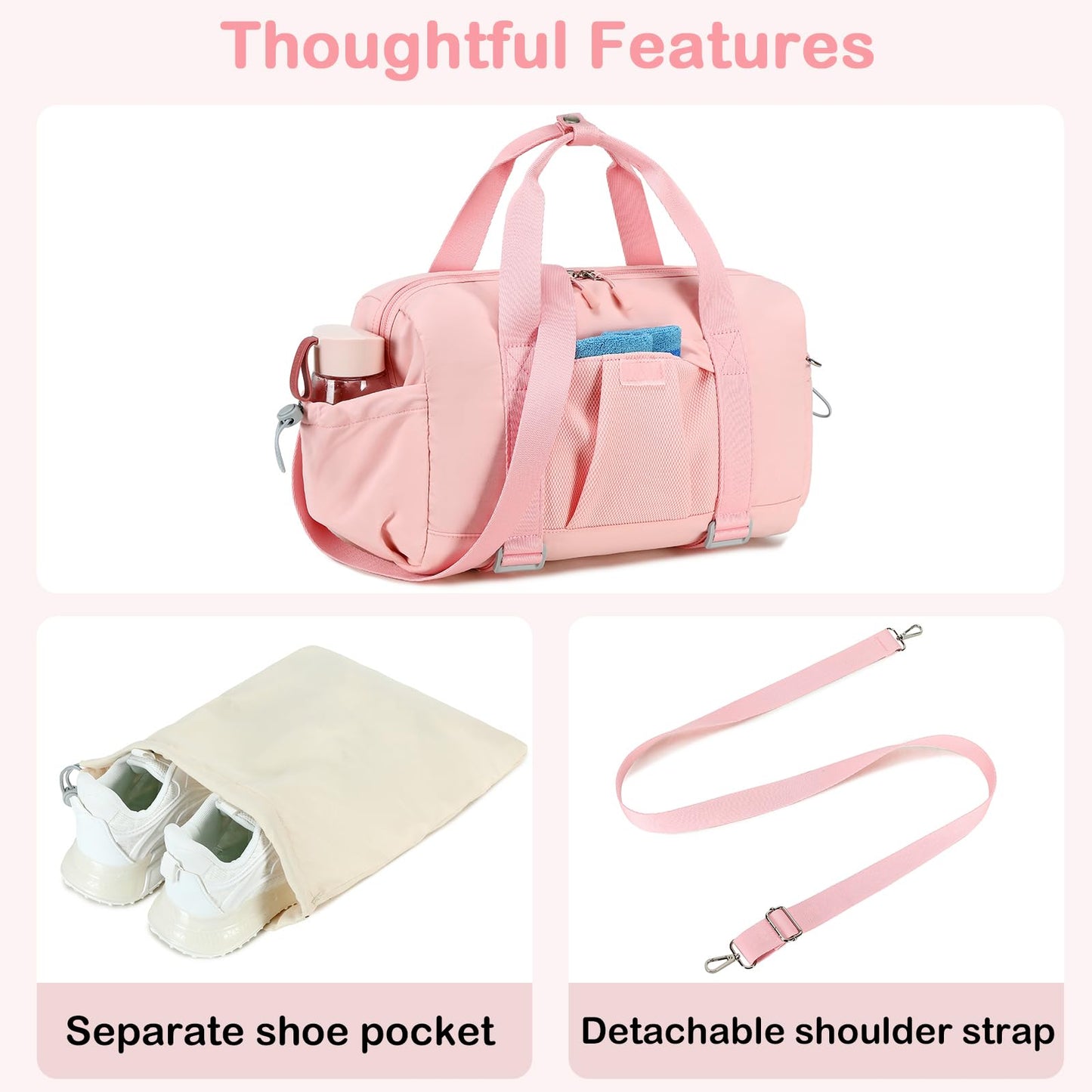 LEDAOU Small Gym Bag for Women, Mini Duffle Bag with Yoga Mat Holder Lightweight Carry On Sports Bag with Separate Shoe Pocket and Wet Pocket Duffel Bags Dance Yoga Workout Bag (Pink)