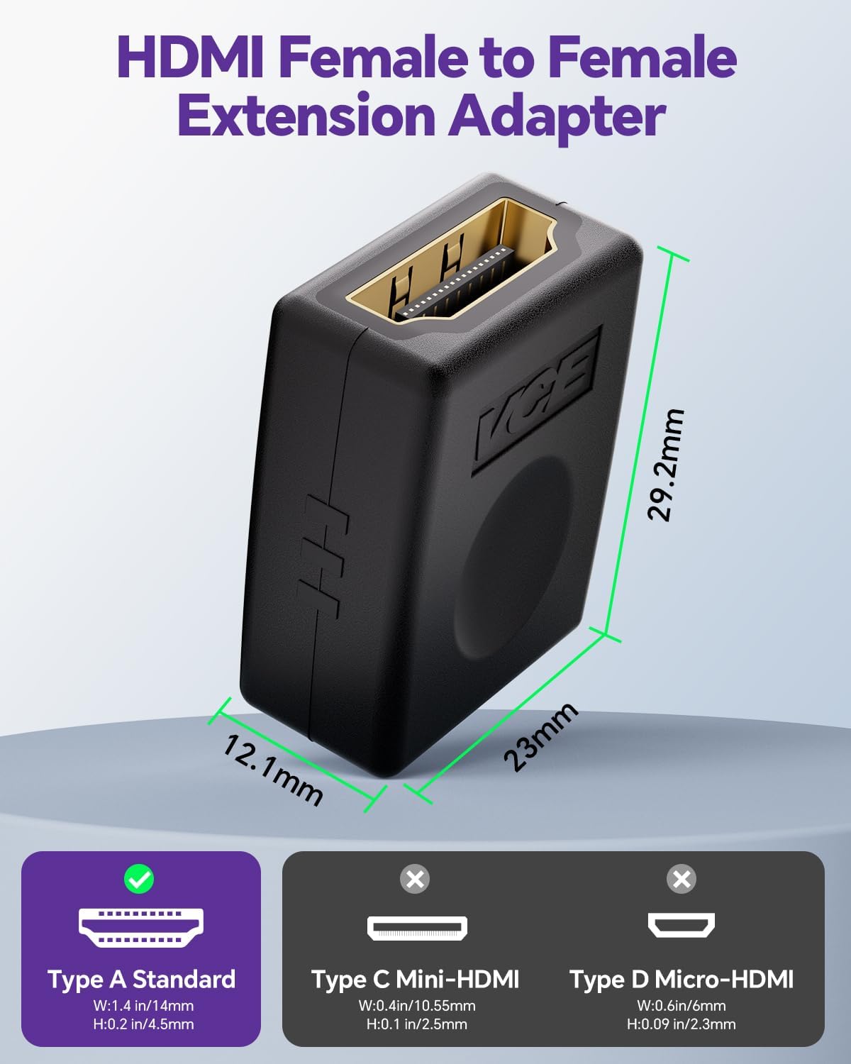VCE 3D 4K 1080P HDMI Coupler Female to Female HDMI Adapter Gold Plated High Speed Double Female Connector Support