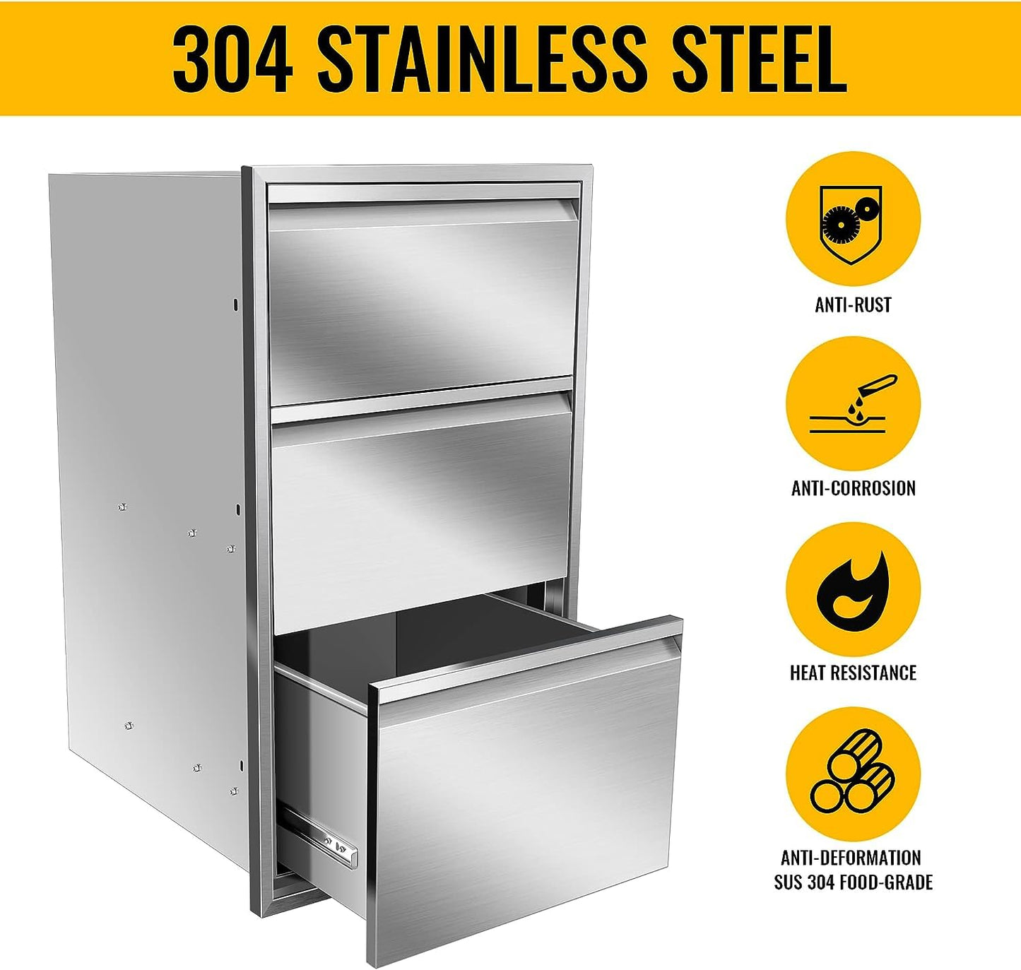 KODOM 17W x 30H x 21D Inch Outdoor Kitchen Drawers, Flush Mount Access BBQ Drawers, BBQ Island Drawers for Outdoor Kitchens or BBQ Island Patio Grill Station