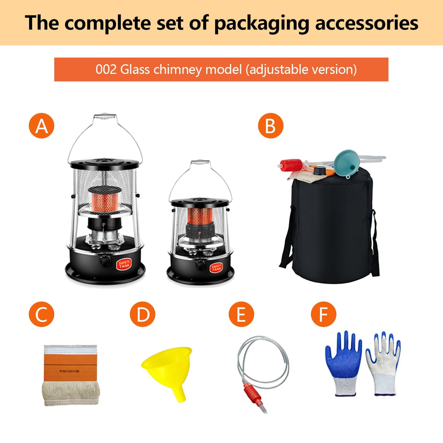 MOTOULAX Portable Kerosene Heater, Adjustable Height 5.2L Tank 20-25 Hours Heat 2.6KW Output for Garage Camping Emergency, with Safety Net and Accessories (Black)