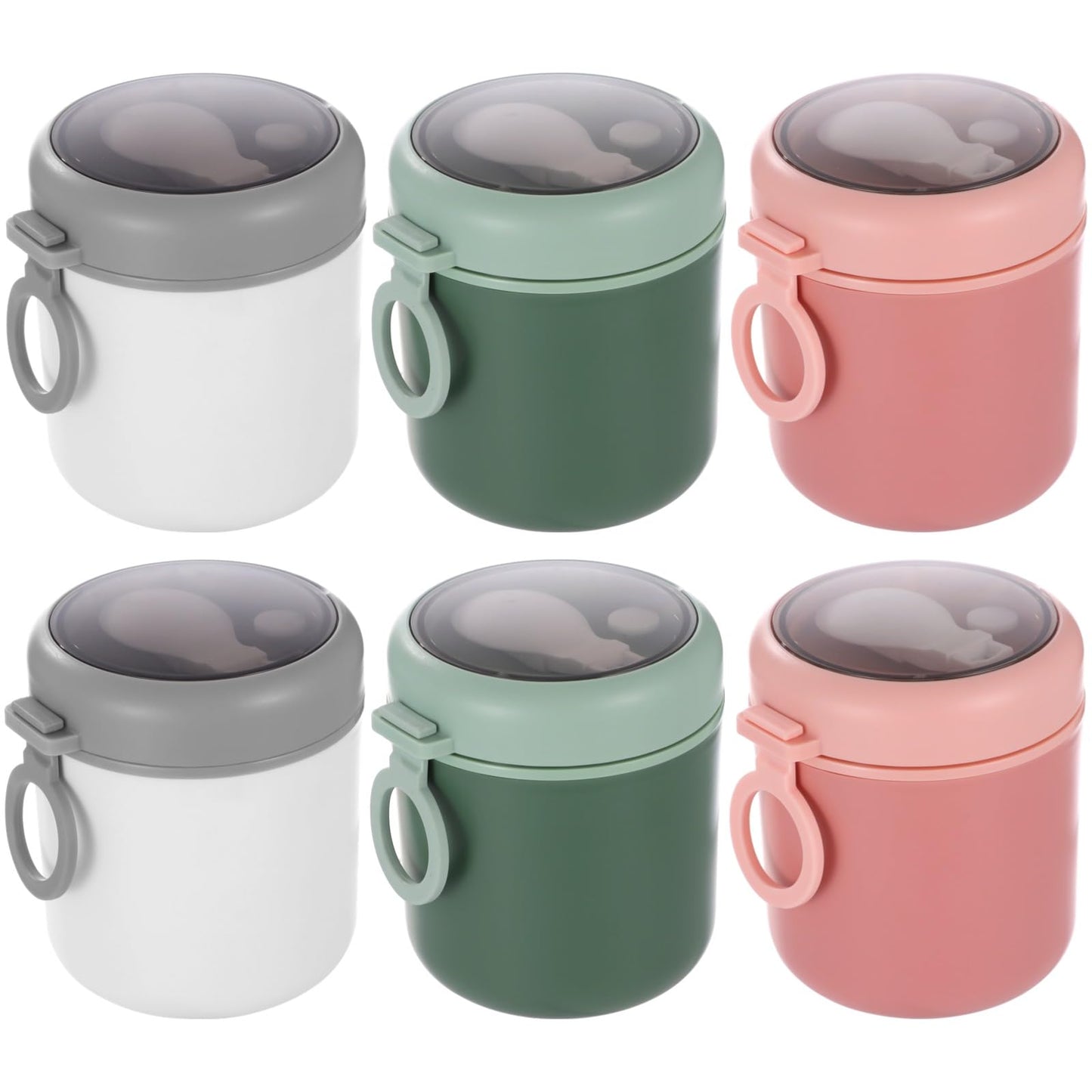 OMISTAR 6 Pcs Insulated Food Container Set with Folding Spoon, 17.9 oz Soup Thermal Cup, Stainless Steel Food Jar with Handle, Hot and Cold Food Container for School Office Picnic, Green, White, Pink