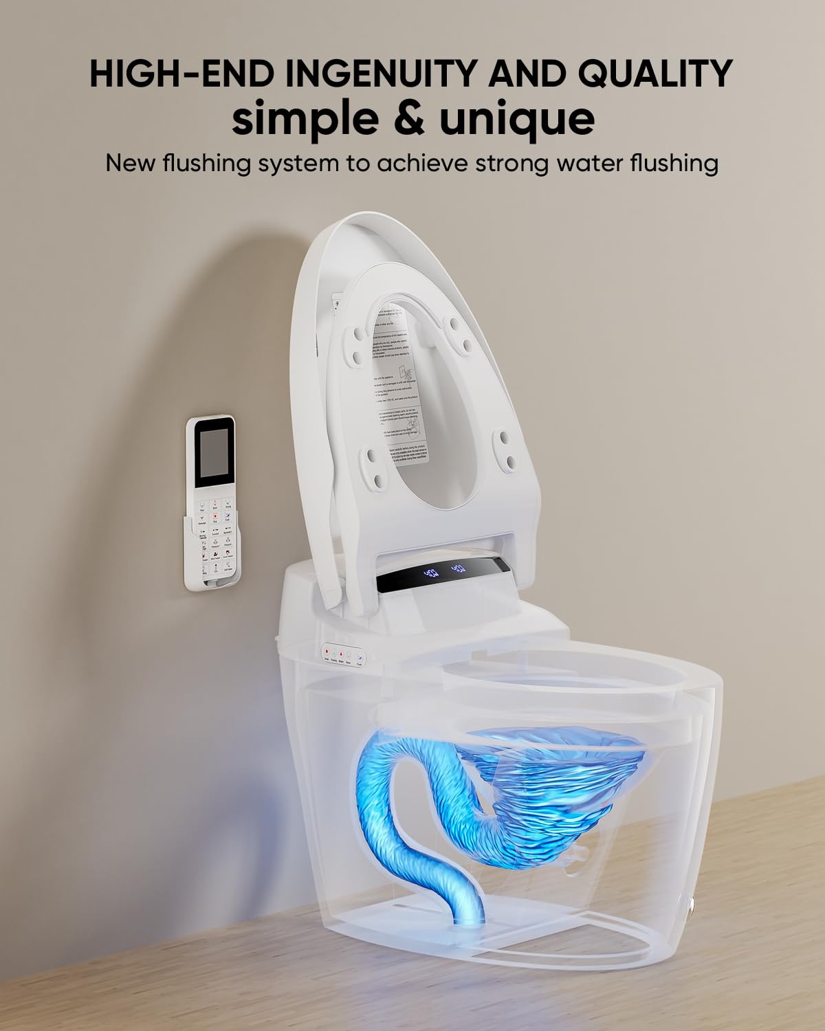 TDH Smart Toilet, Tankless Toilets with Foot Sensor Operation, Heated ToiletSeat with Warm Water Sprayer and Dryer, LED Display with Fahrenheit, Round Toilet Seat