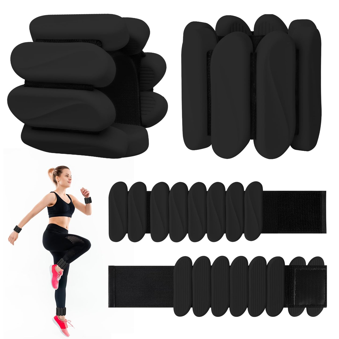 Wrist Weights, 2Pack Wearable Wrist Ankle Weights for Women and Men, Adjustable Silicone Arm and Leg Wrist Bracelets for Walking, Yoga, Pilates and Gym, 2lb (Black)