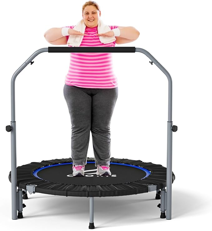 CLORIS 40in Folding Trampoline Mini Trampoline Rebounder Trampoline for Adults Fitness Trampoline with Adjustable Foam Handle, with safty Padded Cover Best Gift.