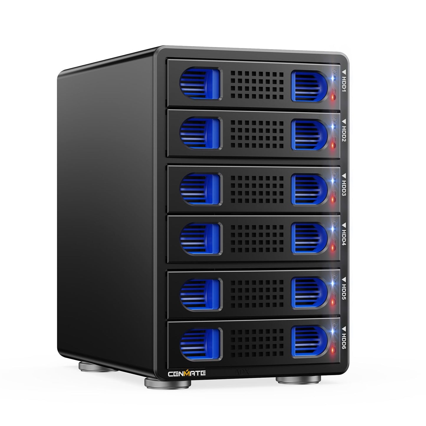 CENMATE Aluminum 6 Bay 10Gbps HDD Enclosure with Cooling Fan for 2.5“/3.5" SATA HDD/SSD with USB A/C 3.2 Gen 2, Support Hot Swappable, Tool-Free Hard Drive Enclosure