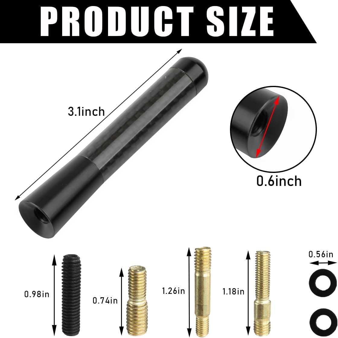 Yourkar 3.15 Inch Car Short Antenna, Aluminum Auto Roof Mount Short Antenna, Radio Antenna Mast Replacement with Screws