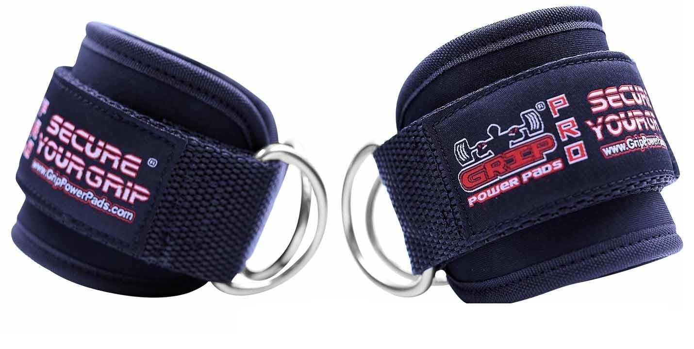Grip Power Pads Best Ankle Straps for Cable Machines Double D-Ring Adjustable Neoprene Premium Cuffs to Enhance Legs, Abs & Glutes for Men & Women (Black, Single)