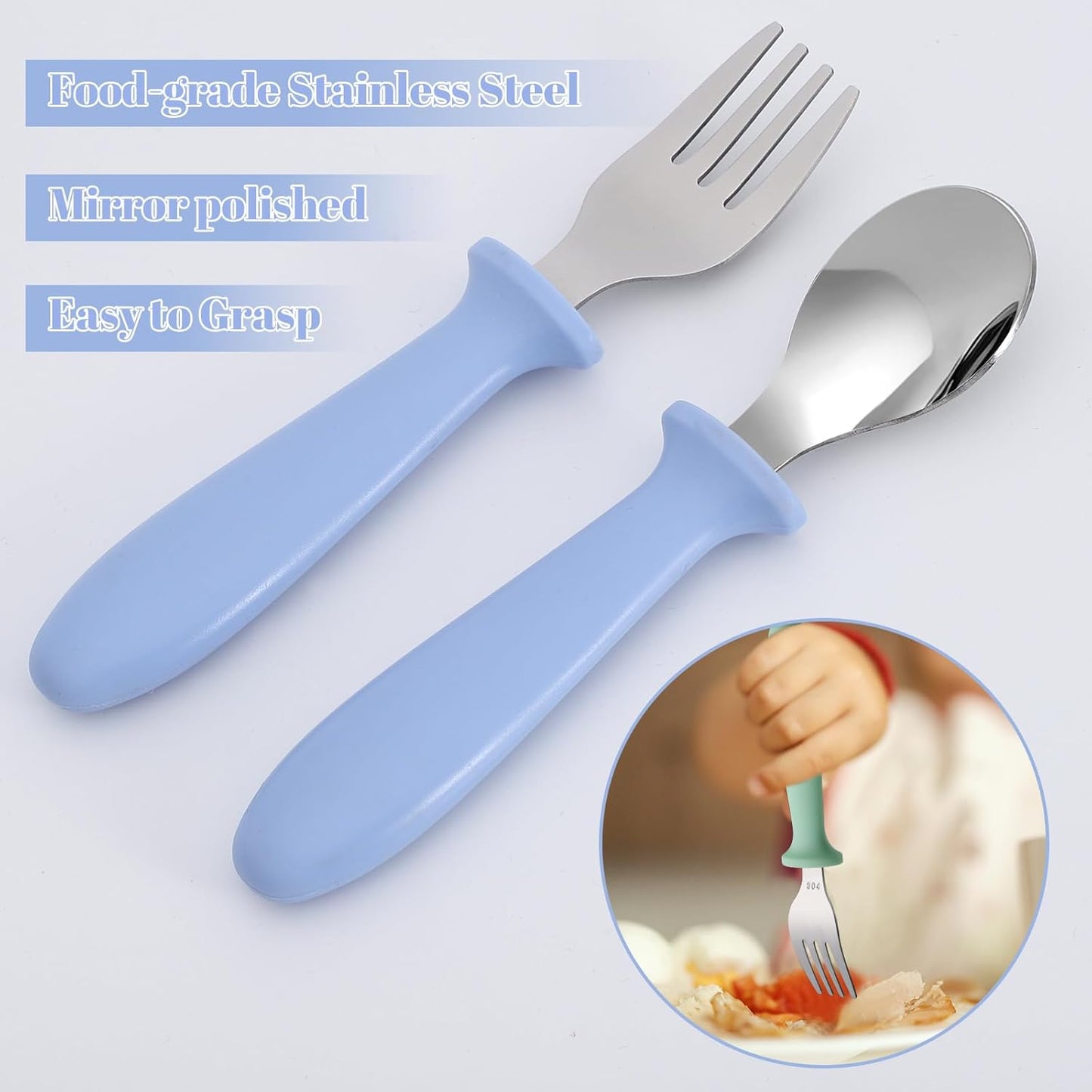 Pimoys Toddler Utensils Set - 6-Piece Stainless Steel Forks & Spoons with Plastic Handles | Dishwasher Safe