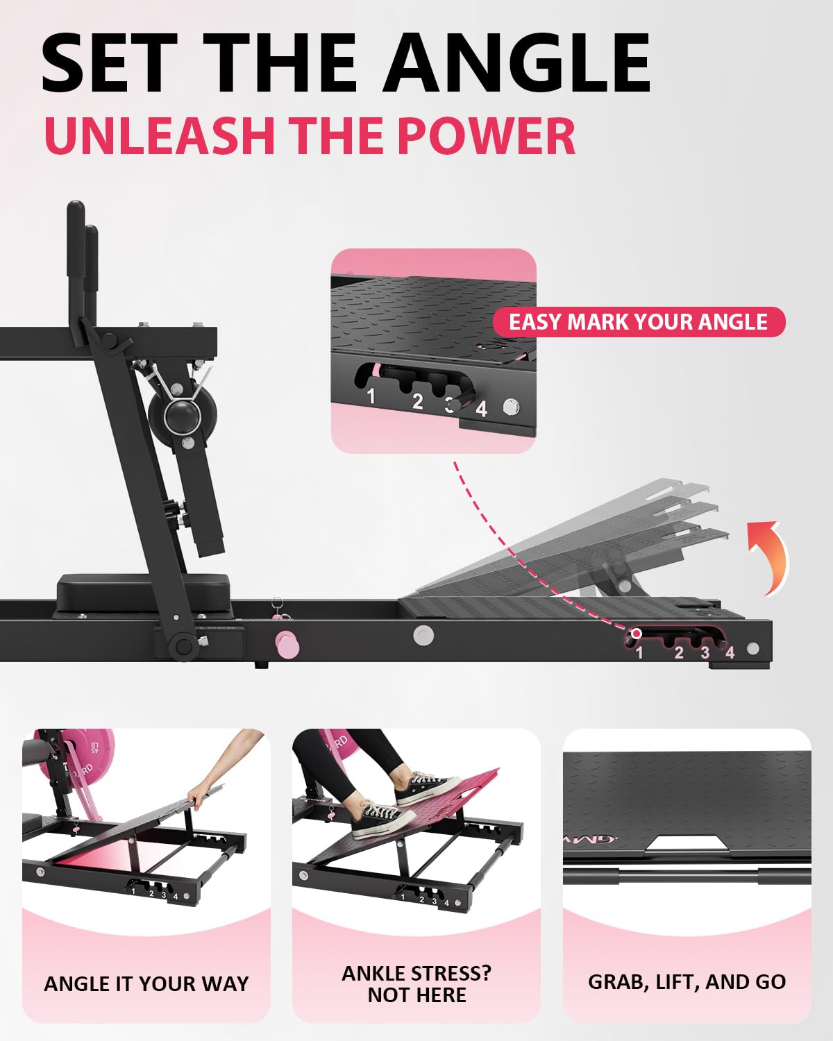 GMWD Hip Thrust Machine, 800 lbs Plate-Loaded Glute Bridge Machine with Weight Holder, Heavy Duty Butt Exercise Equipment for Glute Muscles Building and Butt Shaping, Adjustable Footboard, Pink