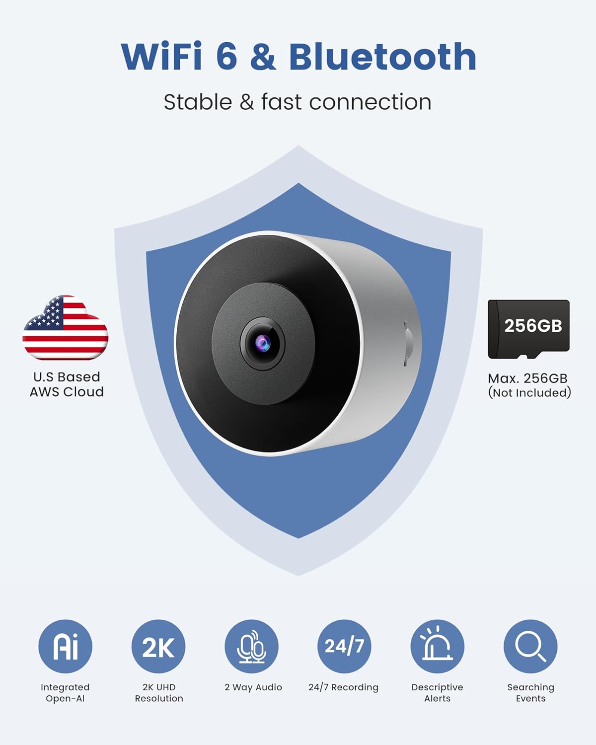 AKINGUAR 3MP 2K WiFi6 24/7 Window Camera, Indoor Camera for Home Security, with Full-Color Night Vision, AI