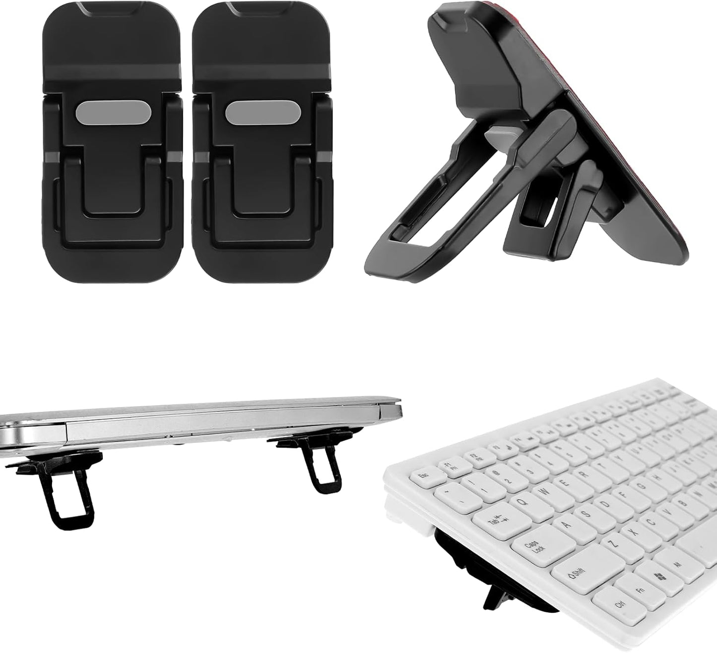 Bewudy 2 Pcs Portable Keyboard Stand, Dual Tilt Angle Adjustment, Foldable Laptop Riser, Self-Adhesive Feet for Most