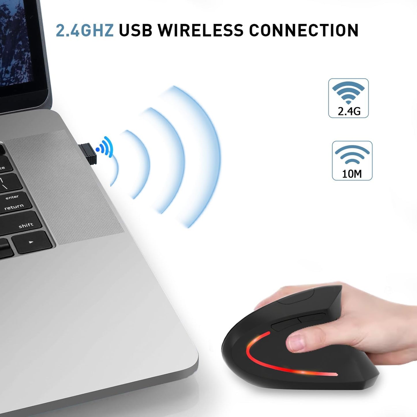 KUNSI 2.4G 800/1200/1600 DPI,6 Wireless Ergonomic Mouse, Wireless Vertical Ergo Mouse, Adjustable Buttons Ergonomic