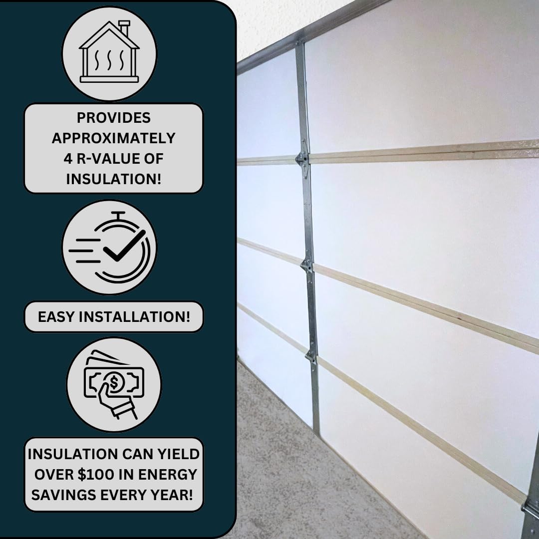 Generic Garage Door Insulation Kit, White EPS Foam Panels, 8 Pack, 1.25x20x54 Inches, R-Value 4.0, Temperature Control, Noise Reduction, DIY Installation, One Car Garage (Low Density Non-Laminated)