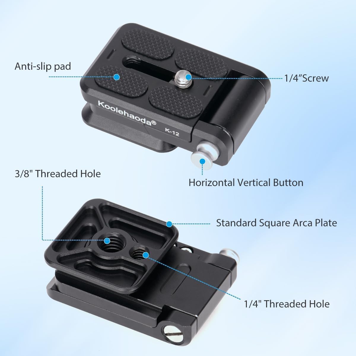 1/4 Inch Camera(K-12) koolehaoda Foldable L-Shaped Quick Release Plate Camera L Bracket Vertical Horizontal Switching