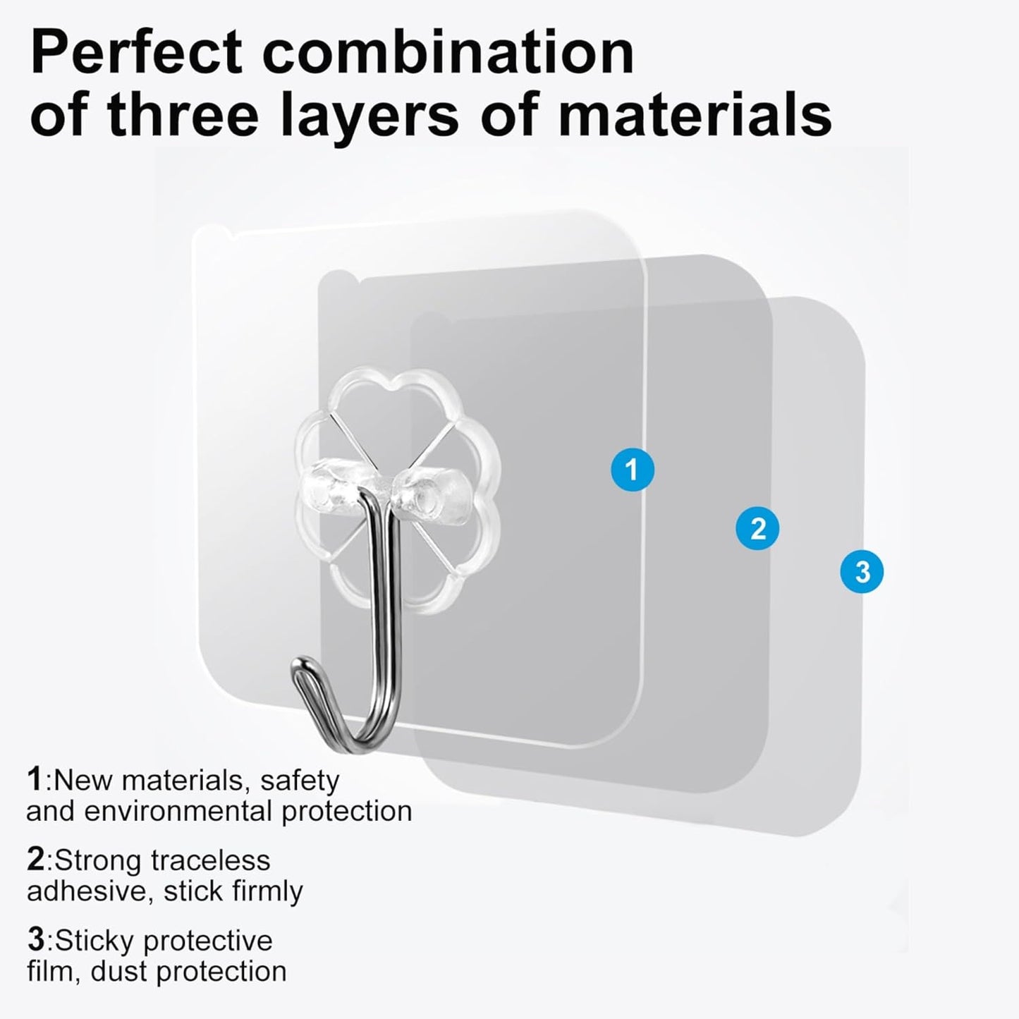 Skiennix Heavy Duty Self-Adhesive Wall Hooks - 33lb Max Capacity | Waterproof & Oilproof, No Drilling, 10 Pack