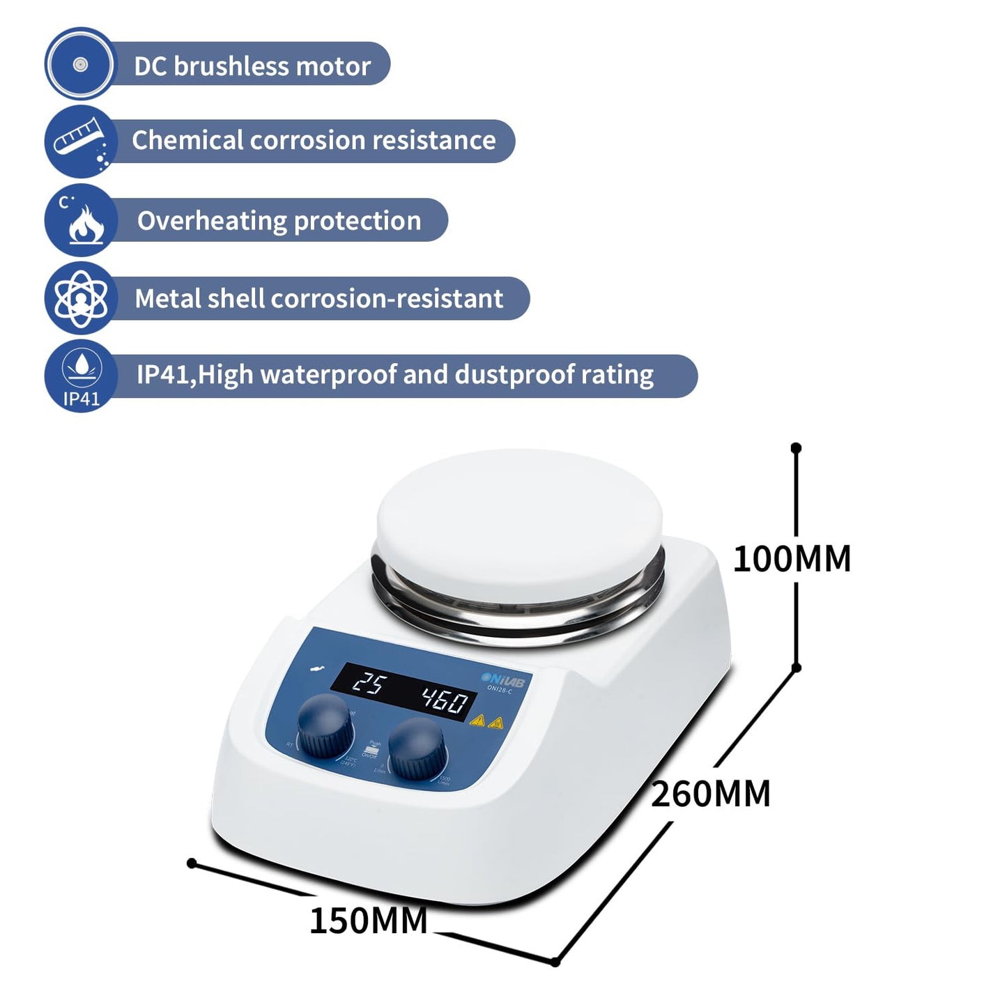 ONiLAB 5 inch LED Digital Hotplate Magnetic Stirrer Hot Plate with Ceramic Coated Lab Hotplate, 280℃ Stir Plate, Magnetic Mixer 3,000mL Stirring Capacity, 200-1500rpm, Stirring Bar Included…