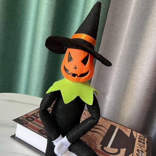 Danoni 14-Inch Handmade Halloween Pumpkin Elf Doll | Festive Stuffed Toy for Holiday Decor - Green