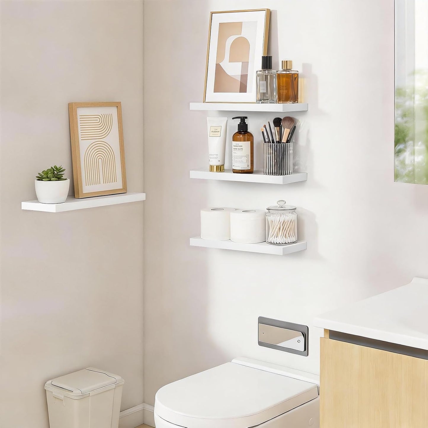 BAYKA Floating Shelves - Rustic Wall-Mounted Wood Shelves | 15.7in, Set of 4, 22lbs Capacity (White)