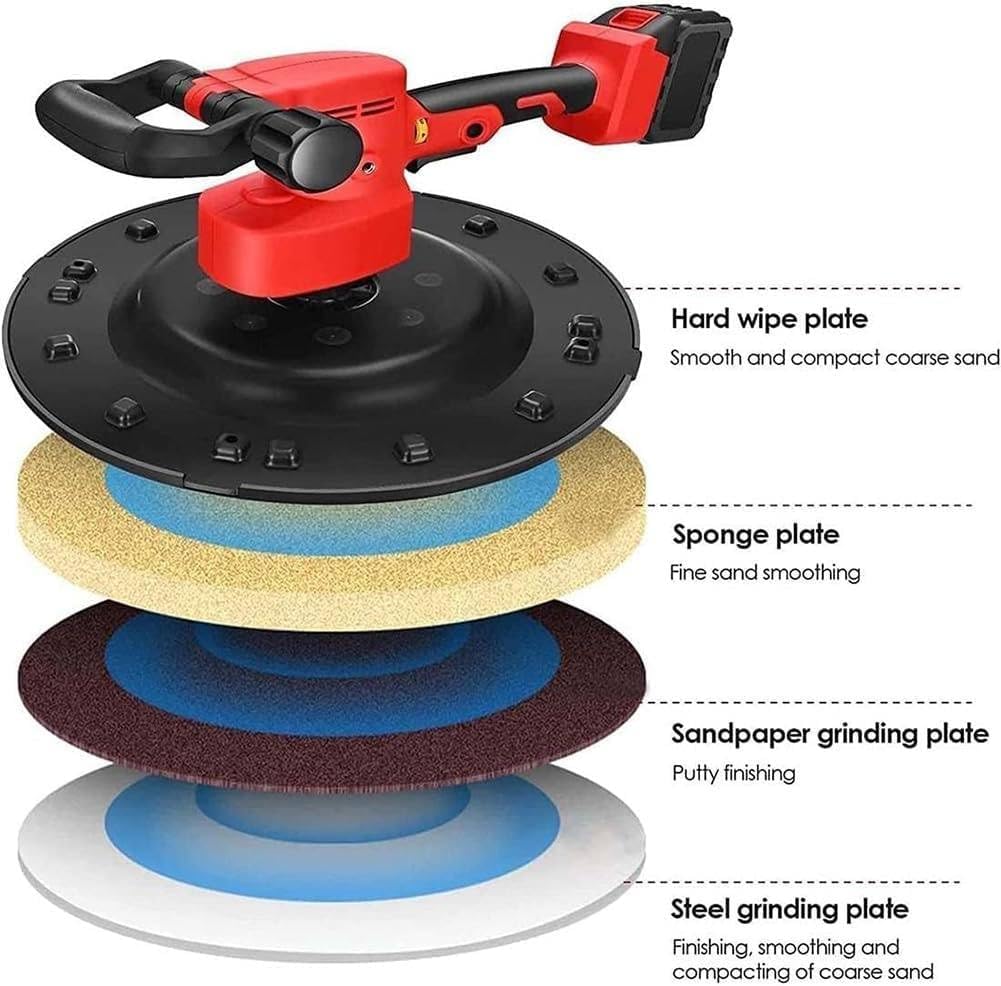 Electric Concrete Trowel, 1680W Cordless Wall Smoothing Polisher with 6 Variable Speed, for Concrete/Cement/Mortar, Includes 2 Lithium Battery, Wall Polishing Machine & Plastering (2 Battery+4 pads)