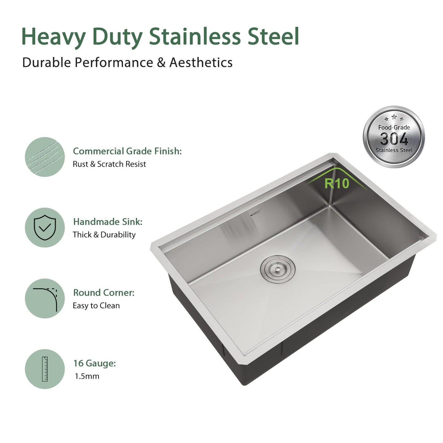 28 Inch Undermount Kitchen Sink Workstation - Couoko 28x19 Inch Undermount Single Bowl Workstation Sink 16 Gauge Stainless Steel Deep Handmade Under Counter Kitchen Sink with Accessories