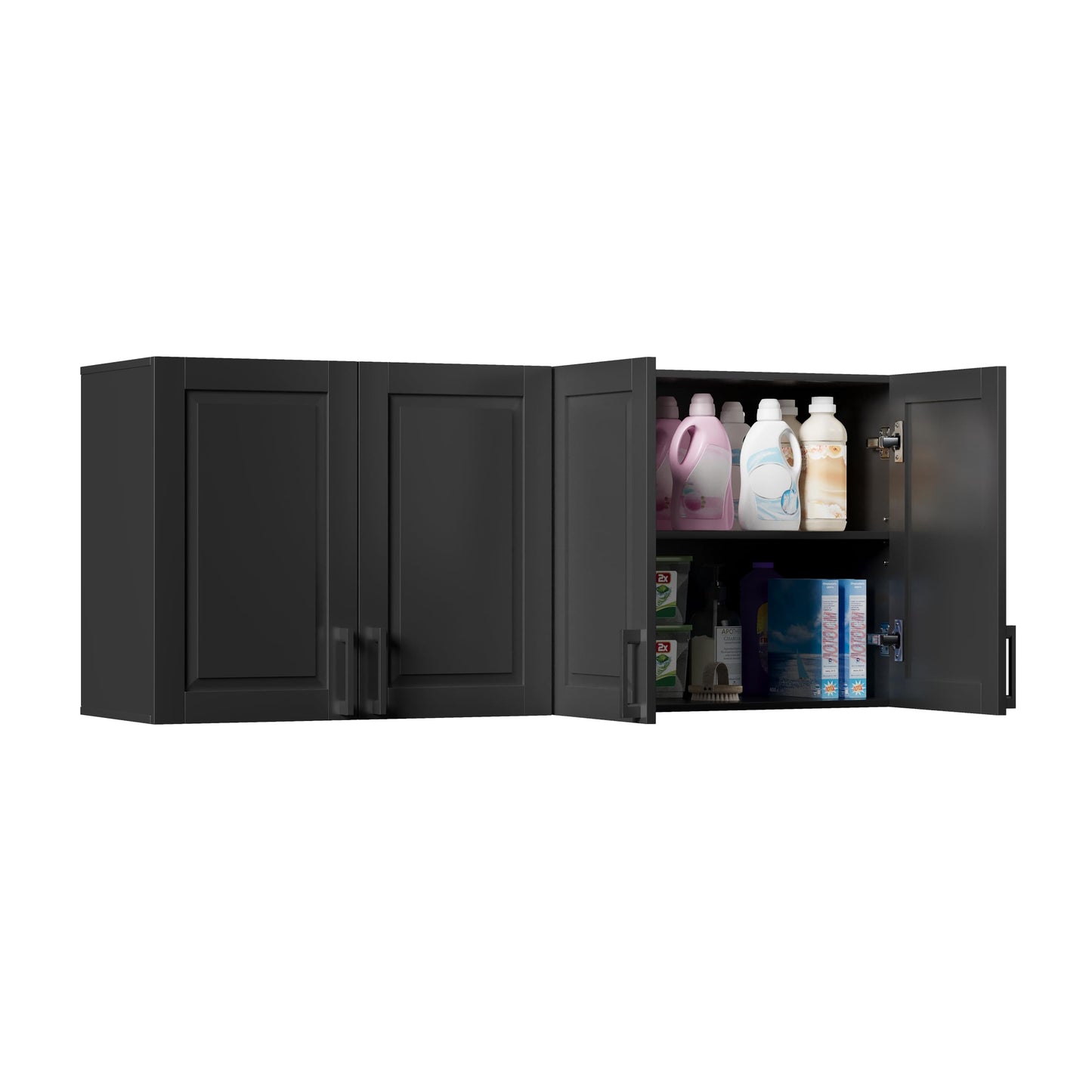 ChooChoo Laundry Room Cabinets, 4 Doors Wall Mounted Storage Cabinet, Kitchen Wall Storage, Bathroom Wall Cabinet, Black
