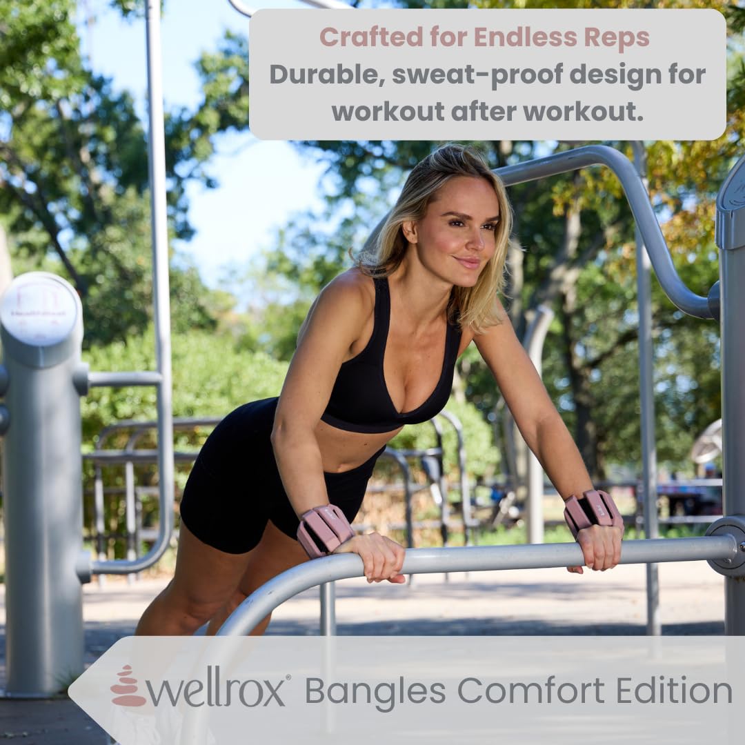 Wellrox Weighted Bangles Comfort Edition - 2.4lb (1.2lb Each Wrist Weight) Adjustable Ankle and Wrist Weights for Women & Men - Arm Weights For Walking, Pilates & Yoga
