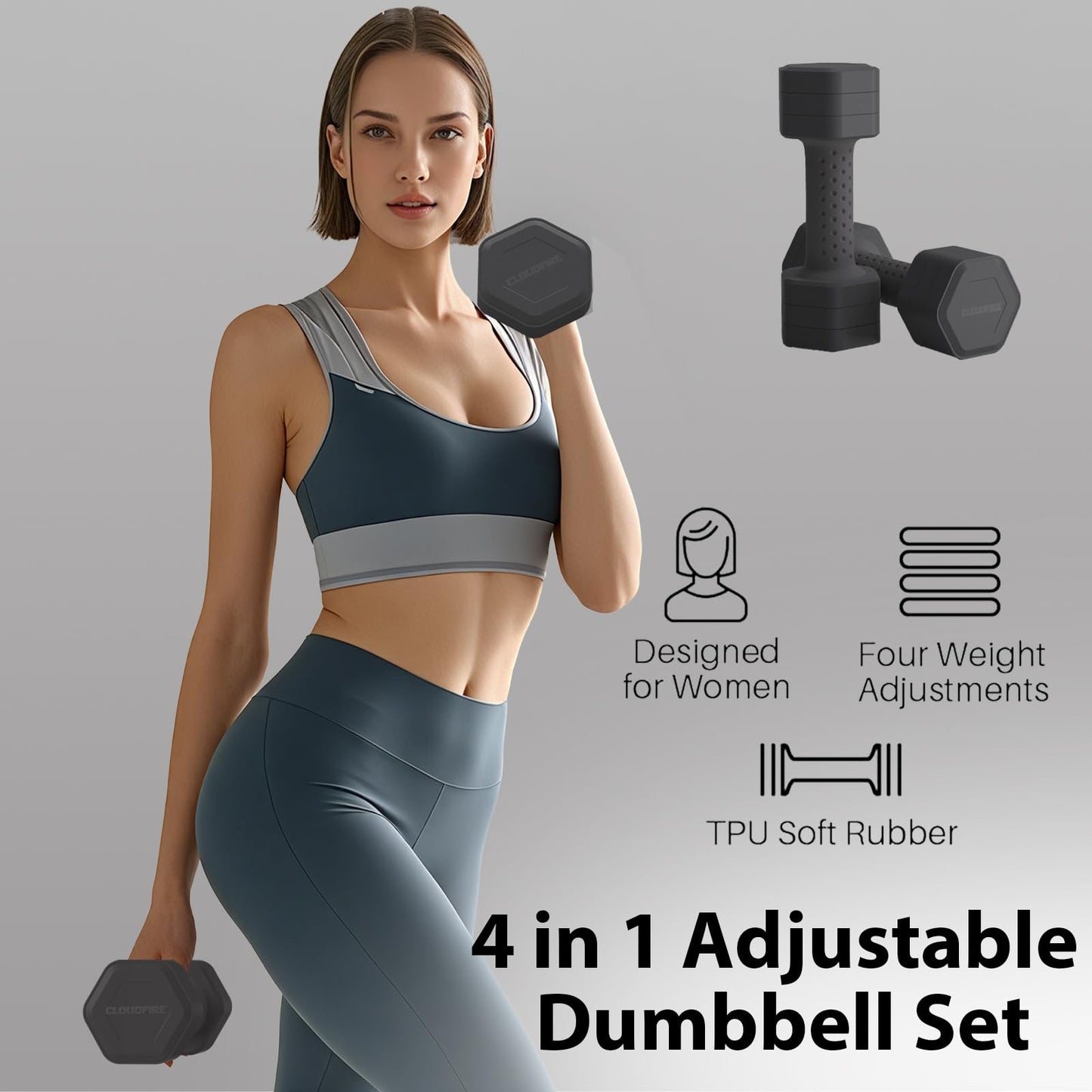 Adjustable Dumbbell Set of 2, Adjustable Dumbbells 5lb with TPU Soft Rubber Handle for Home Gym Exercise Training, Hand Weights for Women at Home (Black)