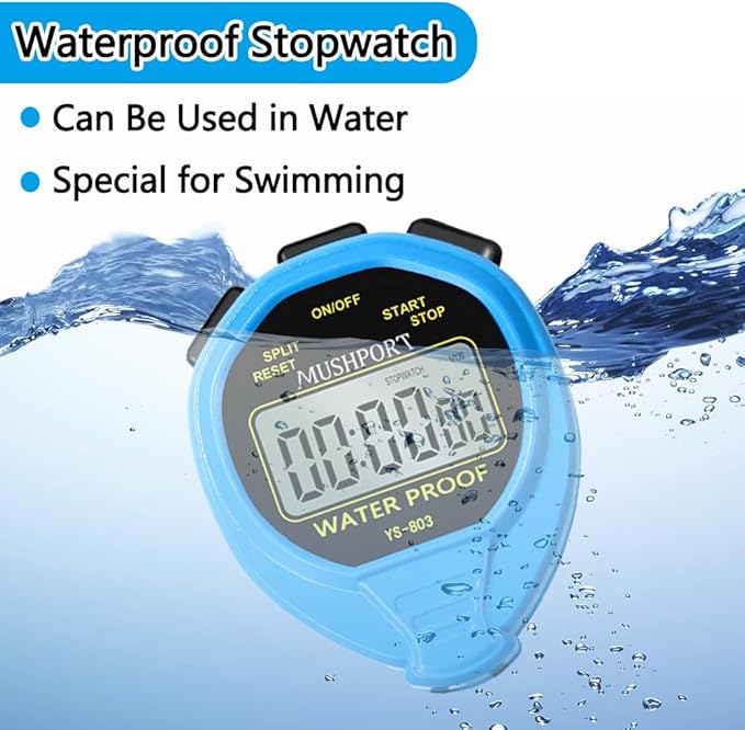 Waterproof Stopwatch Timer Only Stopwatch Mode, ON/Off Silent Simple Operation, Without Clock Date Countdown, Digital Stop Watch for Swimming Sports, Blue