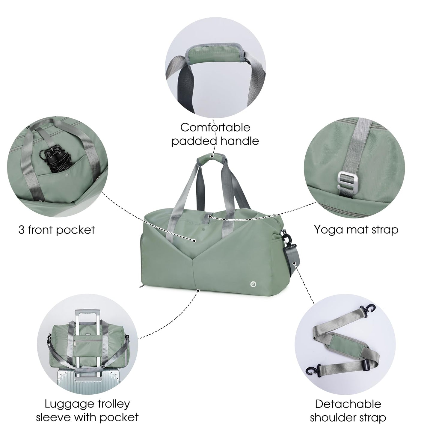 Ceneda 20" Gym Bag for Women with Wet Pocket & Shoe Compartment, Lightweight Duffel Waterproof Carry On Duffle for Travel, Yoga, Overnight (Dark Grey)