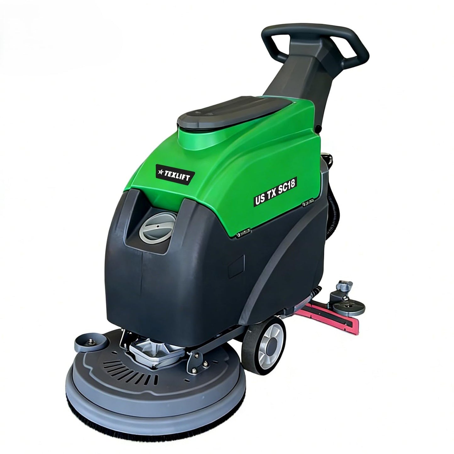Walk-Behind Commercial Floor Scrubber Machine, 18″ Cleaning Width, Battery Powered Scrubber Dryer with 13 Gal Tanks for Warehouse, Retail & Facility Cleaning (US-TX-SC18)