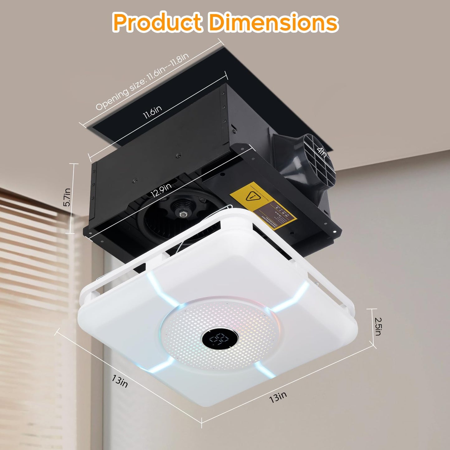 TOYOUSEA Bathroom Exhaust Fan with Light, 240 CFM Ventilation Fan with 3 Dynamic Light, 7 RGB Modes, 3 Color 3000K-6500K Temperatures Nightlight,Remote,13 IN Panel,Mounting Opening 11.8IN