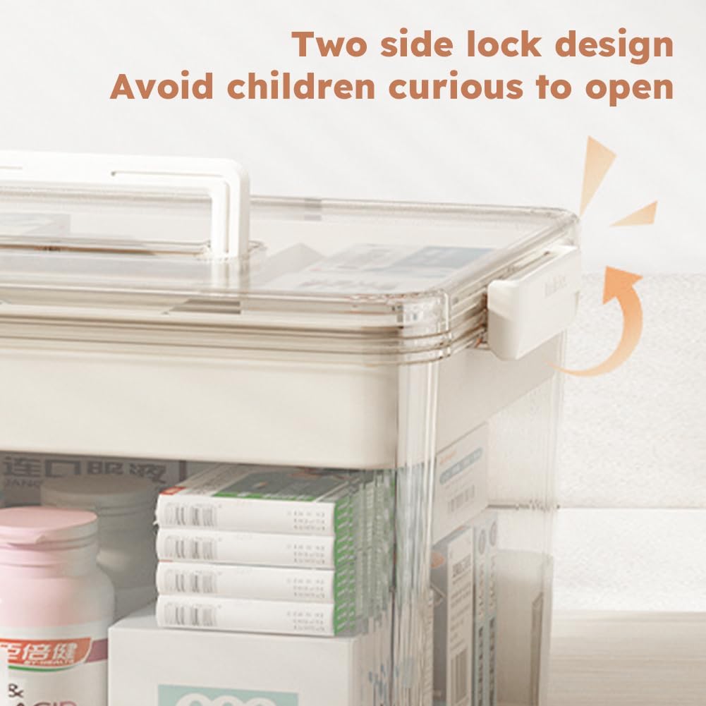 Skiennix Medicine Storage Box - Clear Plastic Organizer with Removable Tray for Home & Travel