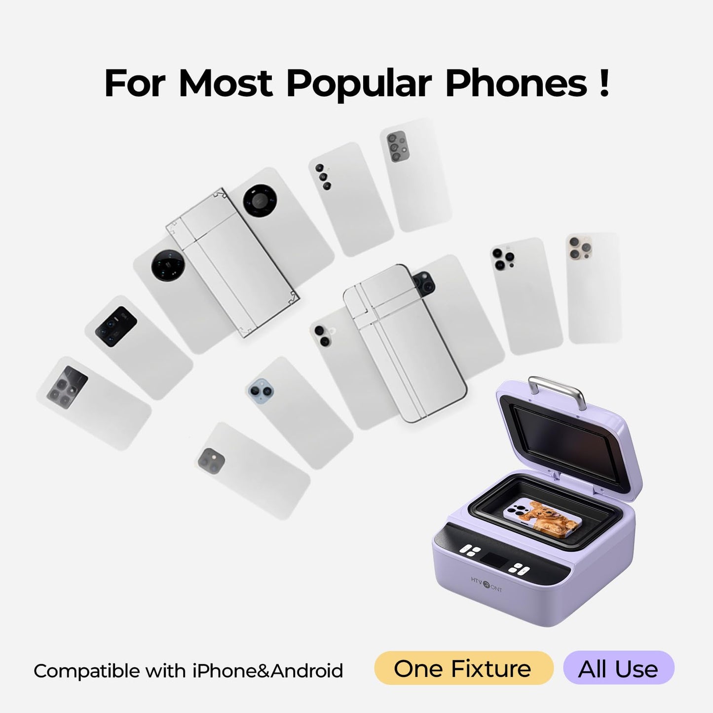 HTVRONT Phone Case Heat Press Bundle - Compatible with iPhone & Android Phone Case Sublimation Machine + HTVRONT Auto Heat Press 2