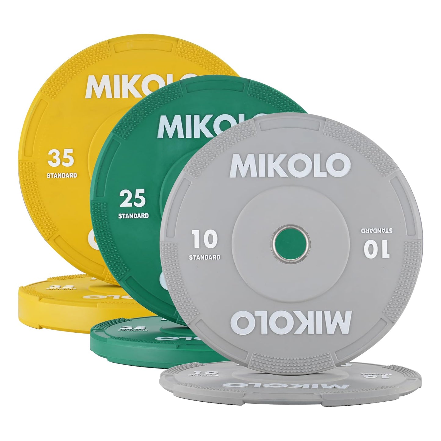 Mikolo Olympic Bumper Plates & Barbell Plates 2-Inch Weight Plate Set - Steel Insert, Low-Bounce & Quiet for Home Gym Strength Training (10+25+35 Set)
