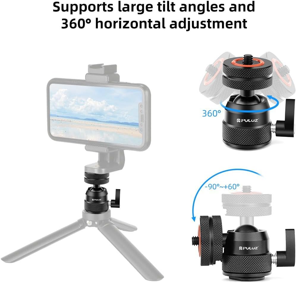LOPURS 1/4" 360 5.5lb 360 Mini Ball Head, Tripod Head with hot Shoe, Rotatable Ball Heads Camera Mount Adapter, Max
