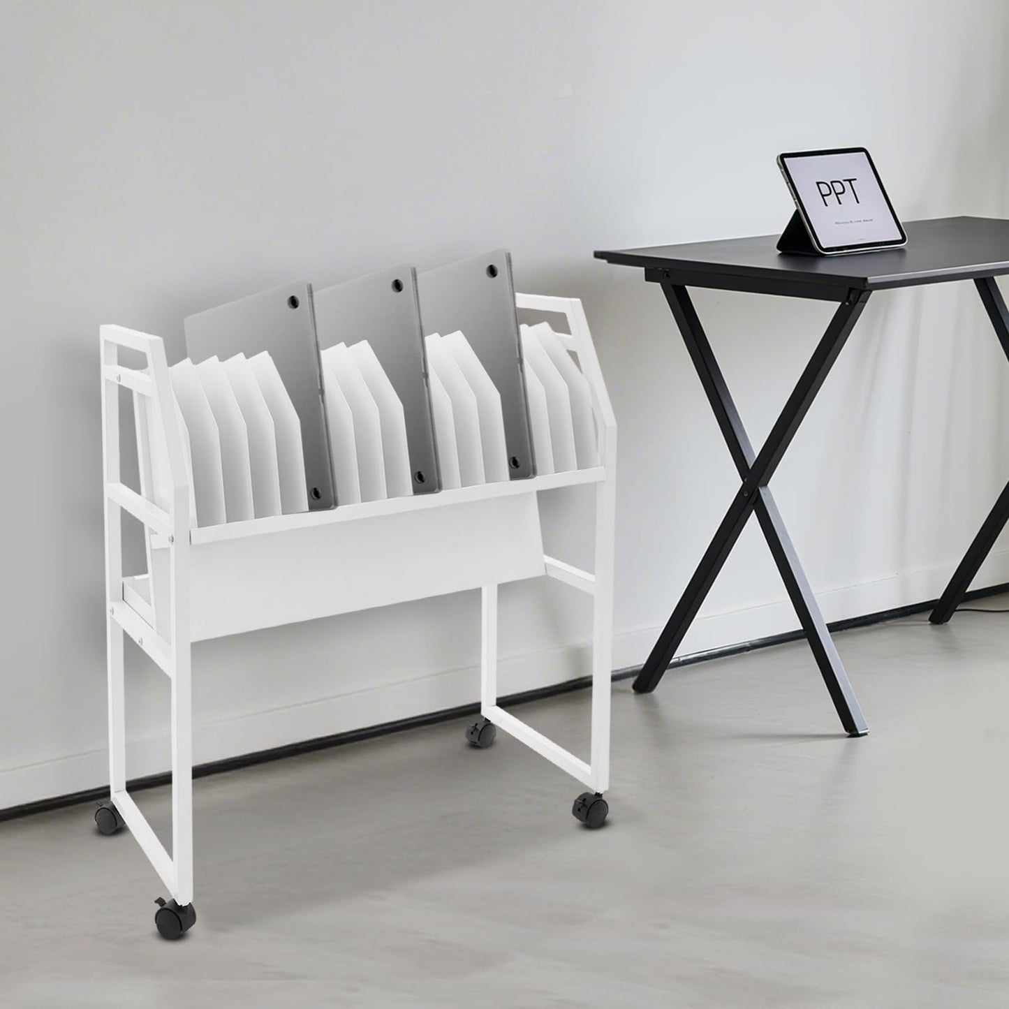 16-Device Mobile Charging Station, Tablet & Laptop Charging Cart, Chargings Cart with Removable Dividers, Portable Chargings Stand, for Classrooms, Libraries, Offices (White)