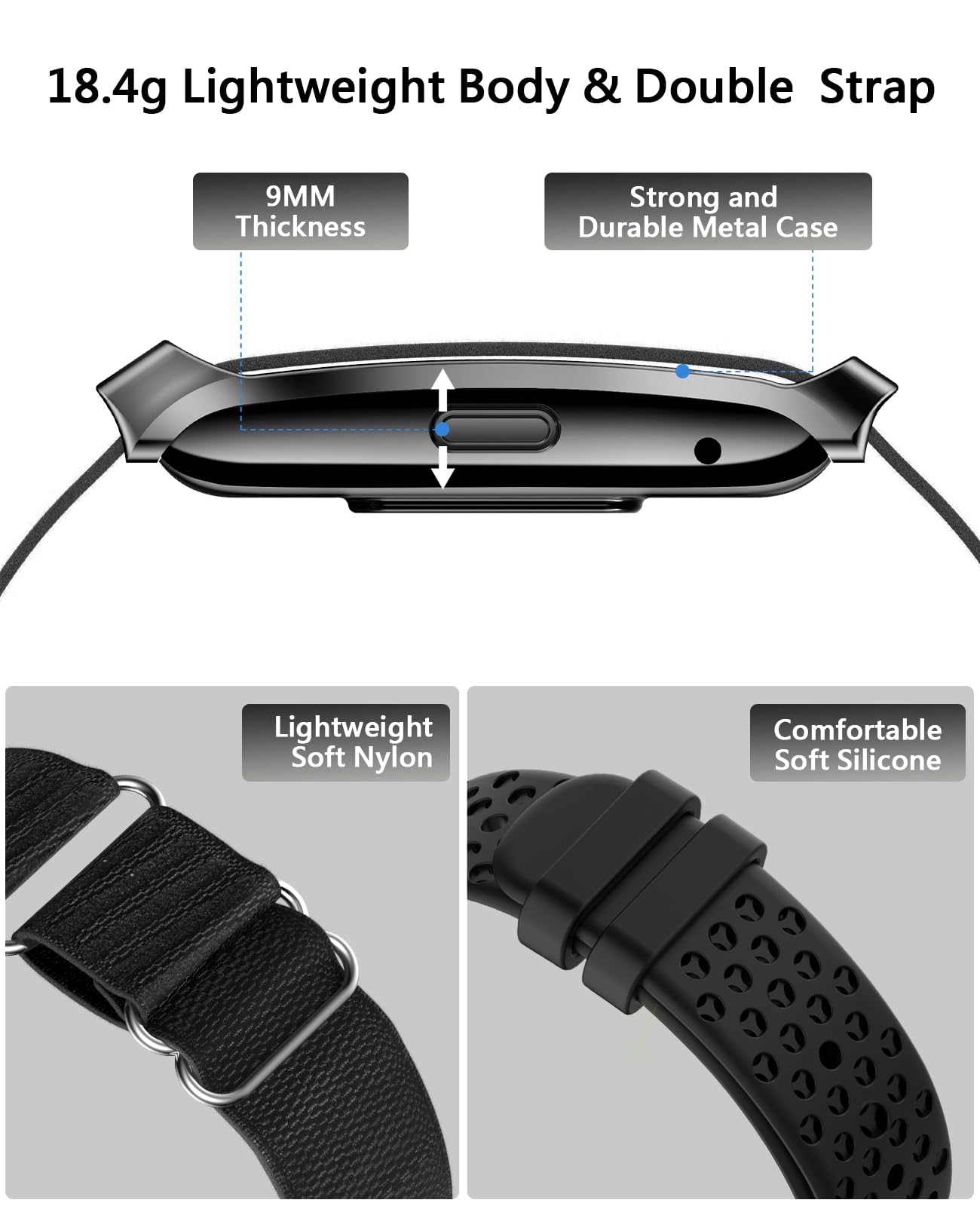 Smart Bracelet for Men Women, Health Activity Fitness Trackers, 24H Sleep Tracker, 24/7 Continuous Heart Rate/Blood Pressure/HRV/Stress Monitor, 170+ Sports Modes Smart Wristband with Free APP 2 Bands