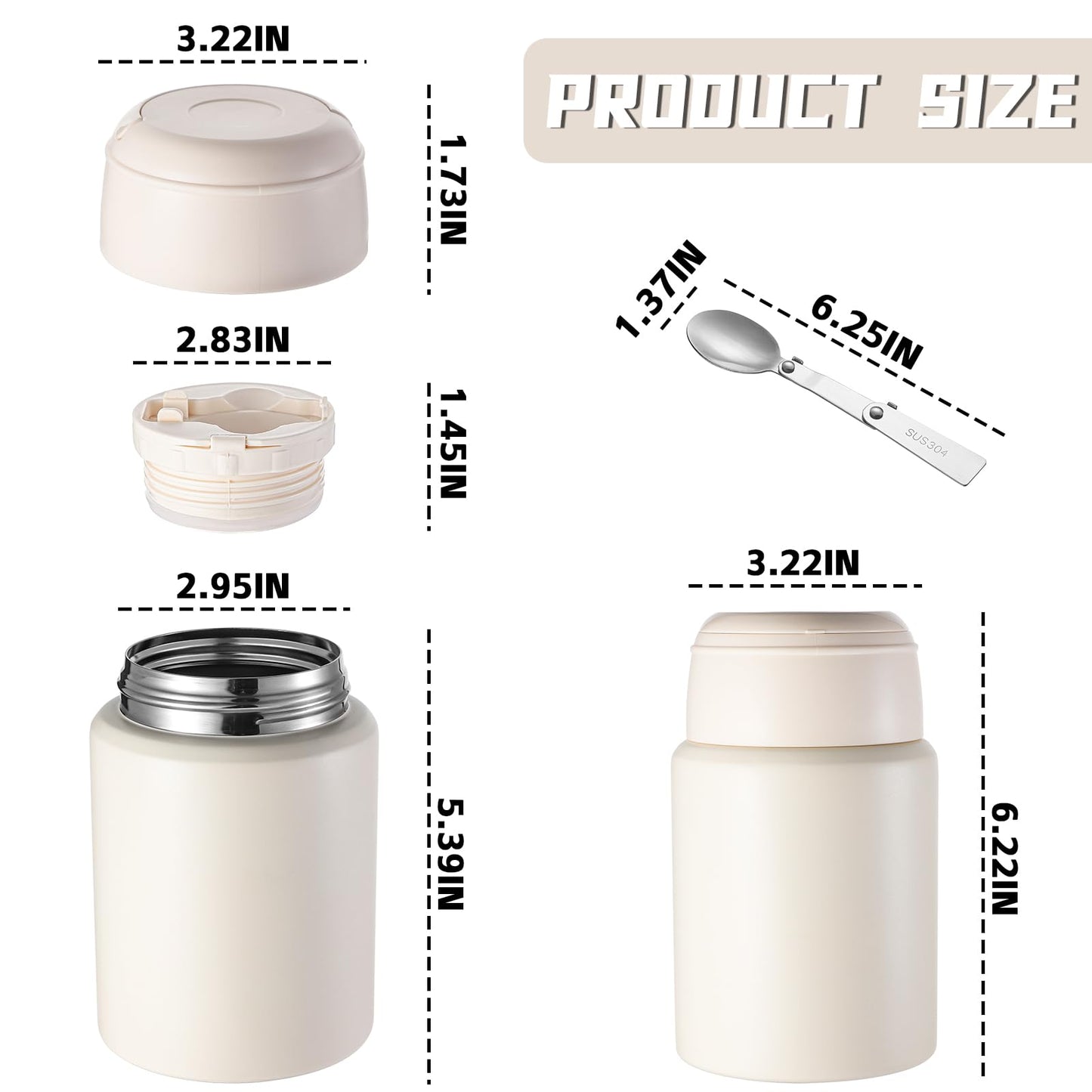 zeeooil Insulated Food Jar 17oz Thermos for Hot Food Stainless Steel Lunch Container with Spoon Leakproof Soup Thermo for Travel (White)
