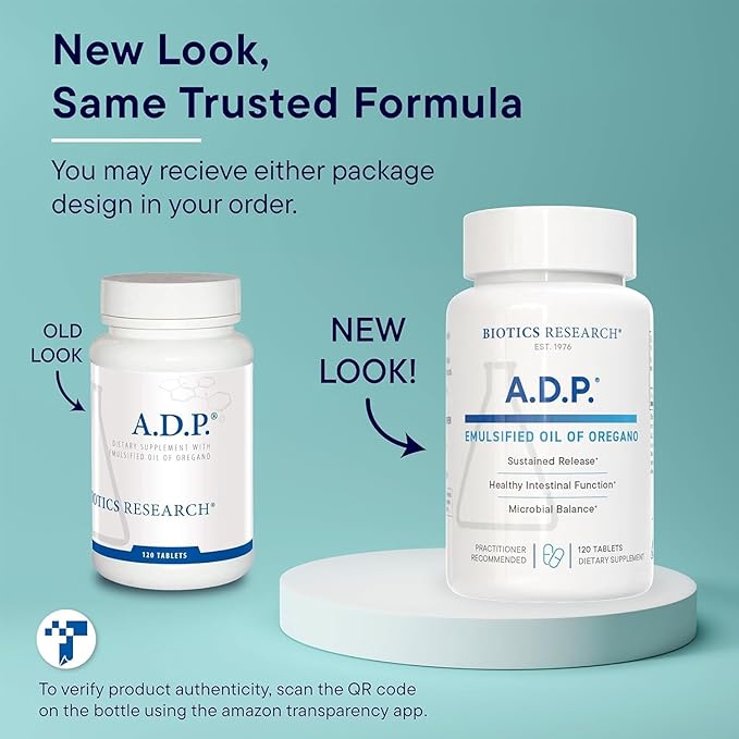 Biotics Research A.D.P. Emulsified Oil of Oregano Tablets for GI Health -Sustained Release for High Absorption Contains Carvacrol, Wild Oregano Oil 50mg/S - Patented Formula -Non GMO ??20 Tablets