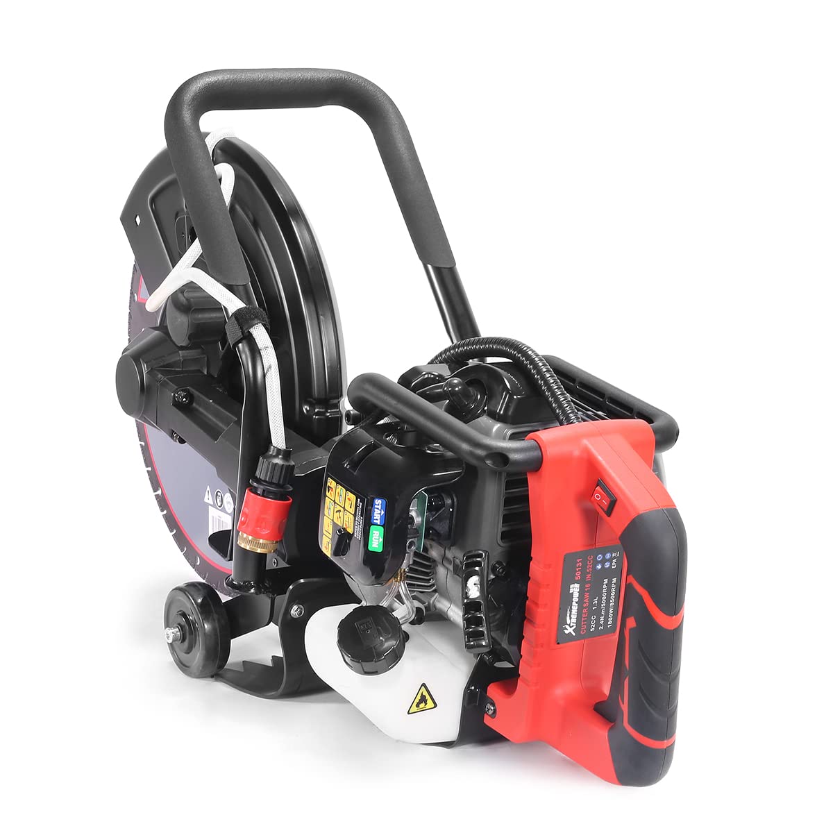 XtremepowerUS 16" Concrete Saw Gas Powered Cut-Off Saw With 52cc 2-Stroke Engine, 5" Cut Depth, Guide Roller With Blade