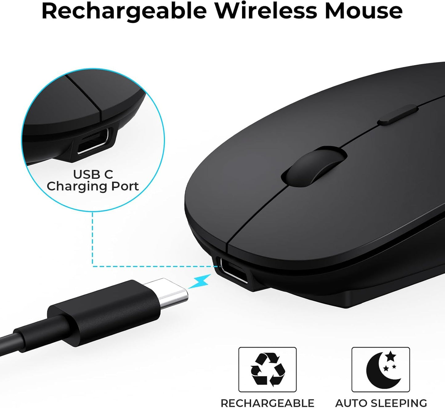 cimetech Rechargeable USB C Mouse, Type C Wireless Mice for MacBook Air, USB-A & Type-C Receiver, Portable Lightweight